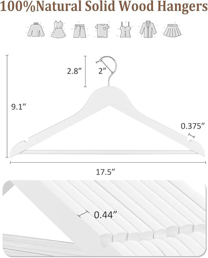 AMKUFO Wooden Hangers 20 Pack Wood Suit Hangers Non Slip Wooden Coat Hangers with Smooth Fnish Cut Notches 360° Swivel Hook Clothes Hangers for Jeans Pants Jackets Shirts Dresses, White