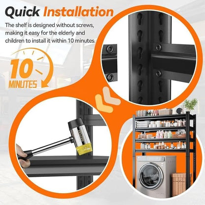 Over Washer and Dryer Shelves, 4 Tier Adjustable Height Metal Heavy Duty Freestanding Storage Shelves, Washing Machine Rack for Laundry Room Organization and Storage, 45.28''W*19.69''D*62.99''H, Black