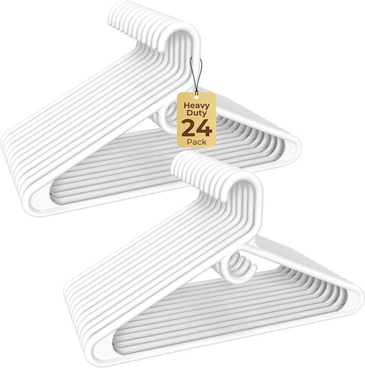 HOUSE DAY Quality Plastic Clothes Hangers 24 Pack – Super Heavy Duty 20lb Capacity Thick Strong Closet Hangers White for Adult Clothing – Durable for Coats, Jackets, Jeans, Pants