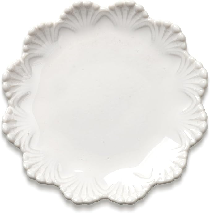 Ceramic Jewelry Dish, Decorative Tray for Rings Earrings Necklaces Bracelet Watch Keys, 4.50" Trinket Tray as Gifts for Women (White Shell)