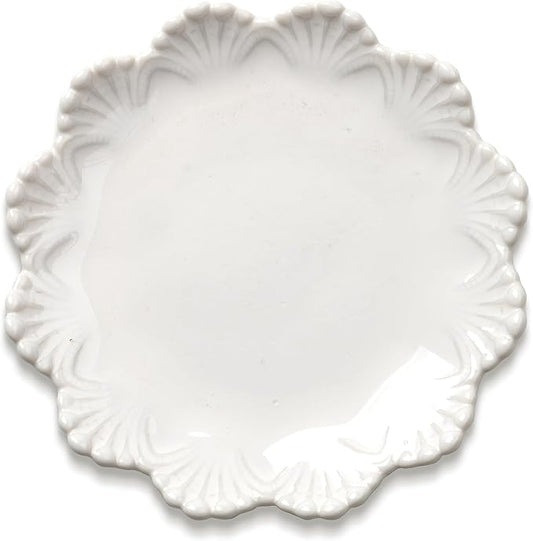 Ceramic Jewelry Dish, Decorative Tray for Rings Earrings Necklaces Bracelet Watch Keys, 4.50" Trinket Tray as Gifts for Women (White Shell)