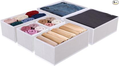 Drawer Organizer Set for Baby Clothes, Nursery Dresser Storage, Closet Dividers for Socks, Underwear, Bra (White, 6 pcs)