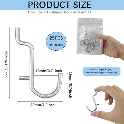 25Pcs J Style pegboard Hooks Stainless Steel Metal Pegboard Hooks Peg Board Wall Display Accessories for Jewelry Organizer Hanging Tools (Small)
