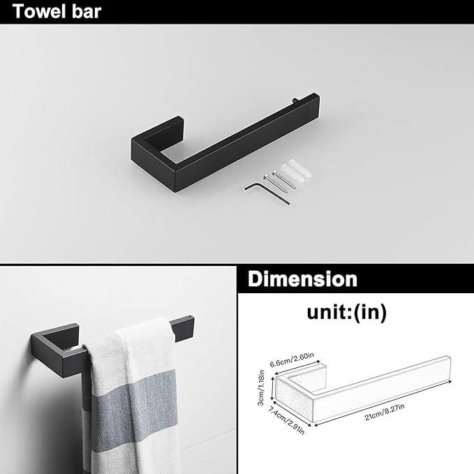 BWE 4 Pieces Bathroom Accessories Set Black Stainless Steel Bathroom Towel Bar Sets 23.6 Inches Tower Holder for Bathroom Wall Mounted