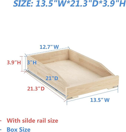 ROOMTEC Pull Out Cabinet Organizer with Soft Close, 13-1/2" W x 21" D, Pull Out Cabinet Drawer for Kitchen cabinets, Pull Out Cabinet Shelf, Finished, Bottom Assembly