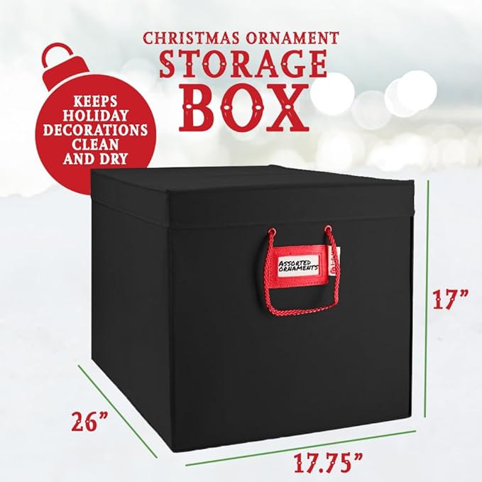 HOLDN’ STORAGE Christmas Ornament Storage Box with Dividers, Stores Ornaments up to 96 of 3 Inch Large Christmas Ball Storage Containers with 4 Trays - Black