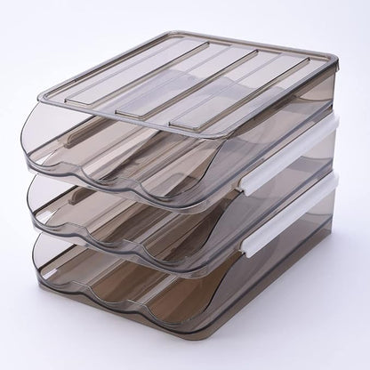 OnDisplay Stackable Acrylic Gravity Egg Tray Holder for Fridge - Food-Safe PET Refrigerator Storage Bin for Eggs (Brown, Set of 3 Trays)