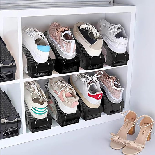 Shoe Slots Organizer, 8 PCS 4-Level Adjustable Shoe Rack Stacker, Organizador de Zapatos, Double Deck Shoe Holder for Closet Storage, No Assembly Needed, Black