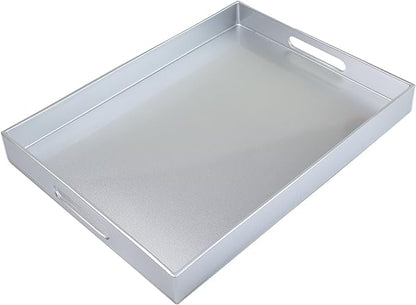 Spsyrine Silver Plastic Serving Tray for Ottoman, Coffee Table, Rectangle Decorative Tray for Entertaining, Outdoor, Living Room, Home Decor