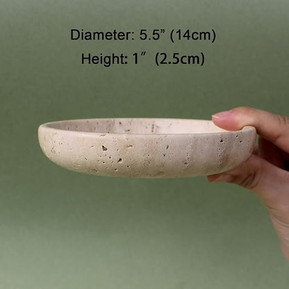 Nawgnail Natural Travertine Marble Jewelry Dish 5.5", Trinket Dish for Ring Earring, Gift for Woman Daugther(Beige Travertine)