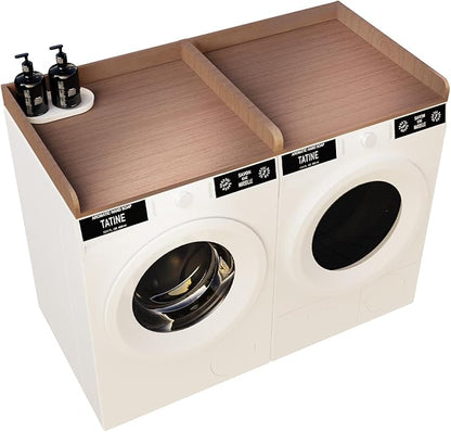 Washer Dryer Countertop with Shelf, 54" x 27" Wooden Laundry Countertop with 2 Hooks & Non-Slip Pads, Washer and Dryer Covers for The Top (Rustic Brown)