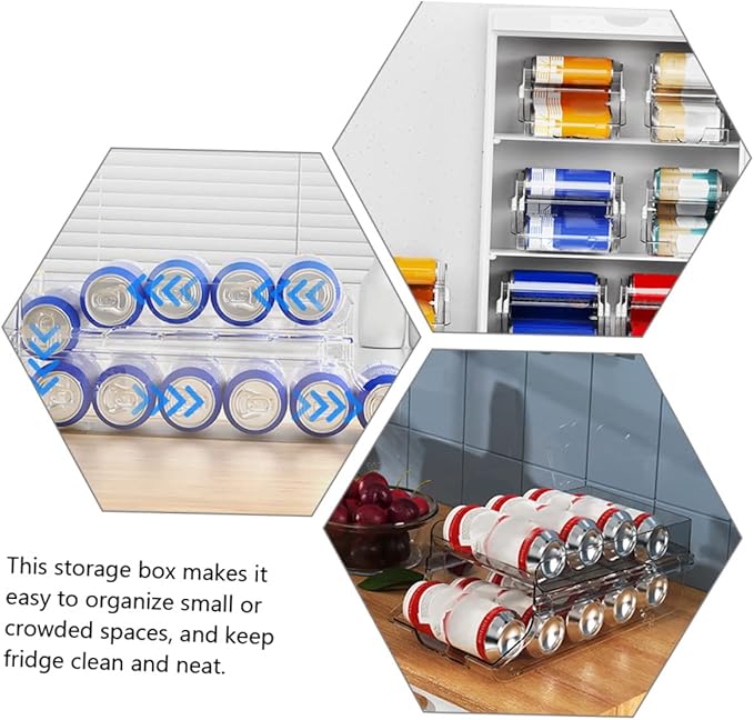 Mobestech Beverage Can Dispenser Clear Soda Storage Rack Double Organizer for Refrigerator Efficient Drink Holder for Pantry Space Saving Canned Drinks Storage