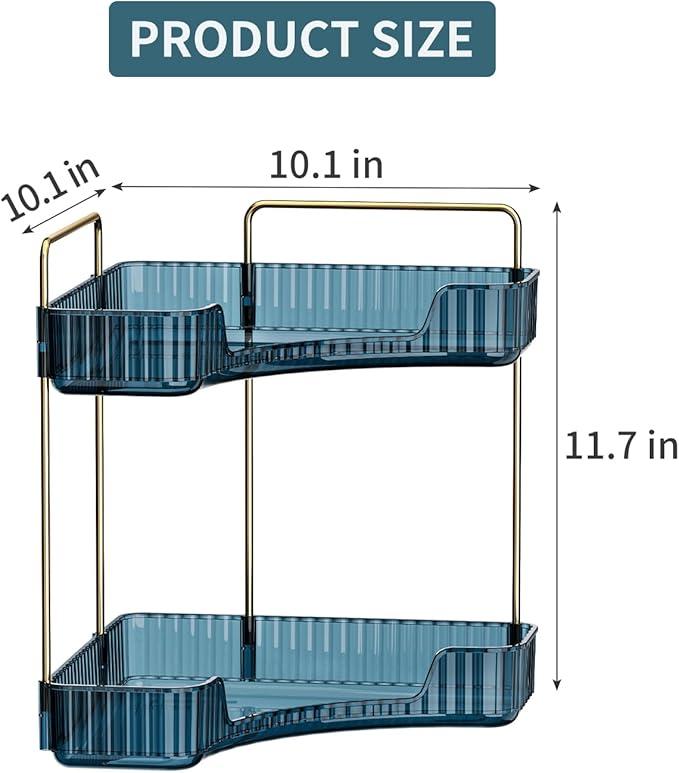 Weidace Corner Bathroom Counter Organizer Bathroom Countertop Shelf Makeup Organizer for Vanity Perfume Tray for Corner Storage (2 Tiers, Blue)