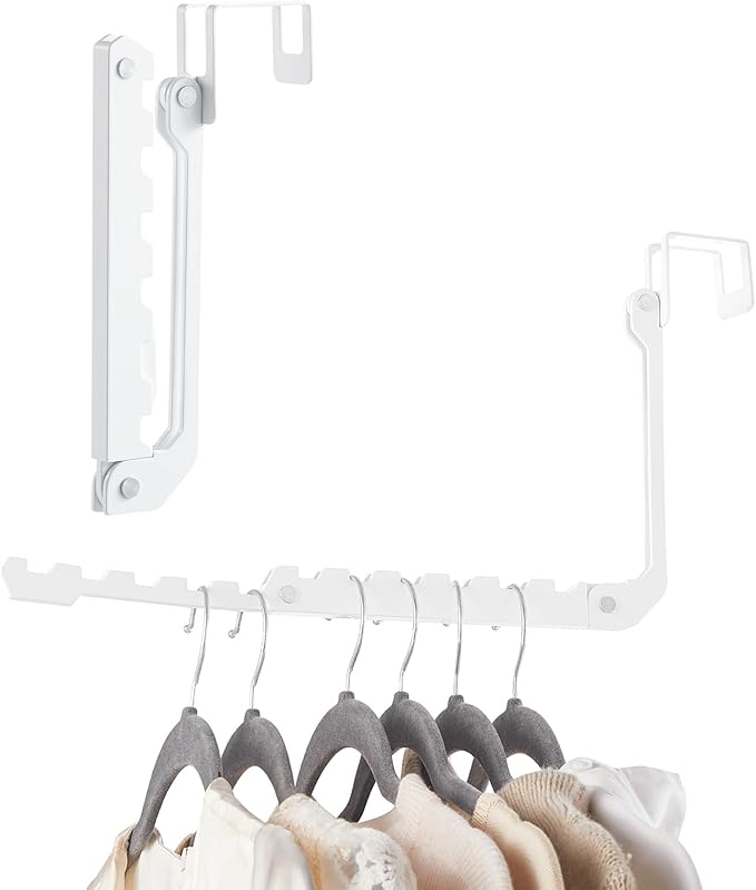 YAZYBHA Over The Door Hooks Hangers, 1 Pack Extend Foldable Over The Door Drying Rack for Laundry, Overdoor Hanger Hook with 6 Groves + 5 Ertra Groves for Towel, Coat, White
