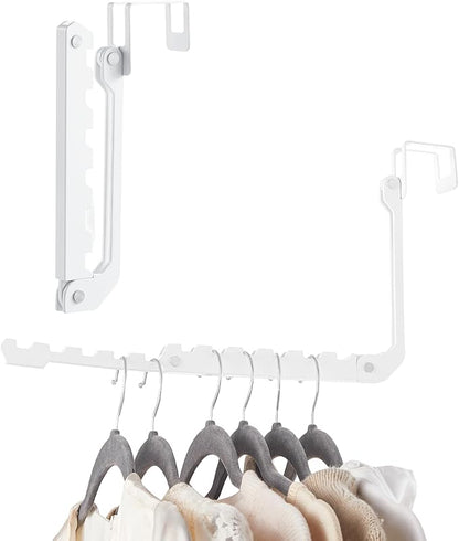 YAZYBHA Over The Door Hooks Hangers, 1 Pack Extend Foldable Over The Door Drying Rack for Laundry, Overdoor Hanger Hook with 6 Groves + 5 Ertra Groves for Towel, Coat, White