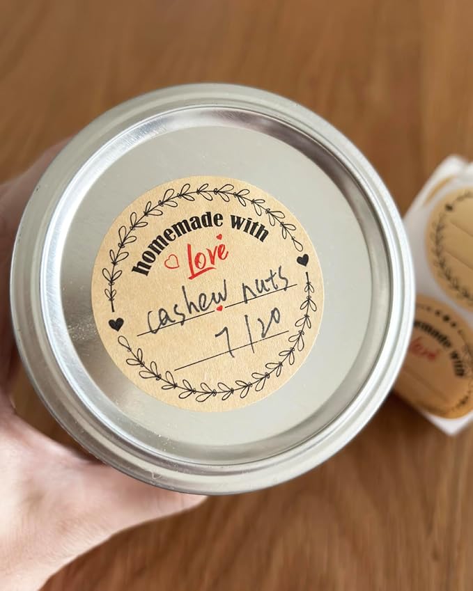 2" Homemade with Love Stickers, 4 Different Wreath Designs, Kraft Jar Canning Label Stickers for Baked Packaging, Cookie Bags, Fudge Containers, Store Owners, Crafts, Organizing, Price Tags