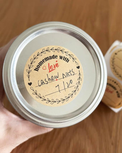 2" Homemade with Love Stickers, 4 Different Wreath Designs, Kraft Jar Canning Label Stickers for Baked Packaging, Cookie Bags, Fudge Containers, Store Owners, Crafts, Organizing, Price Tags