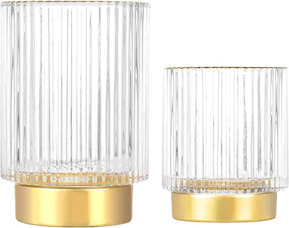 DASITON Makeup Brush holder Organizer,Crystal Cosmetic Makeup Brush Glass Brushes Storage Holder, Vintage Make Up Brush Cup Pen Pencil Holder striped vase(Clear S+L)