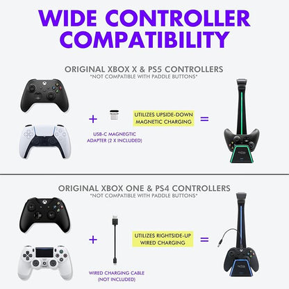 Tilted Nation Gaming Headset and Controller Stand | Premium PS5 Accessories (Clean Space with Charging Station) Headphone and Controller Holder for Desk, PlayStation 5, Xbox Game,