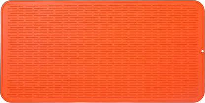 Silicone Dish Drying Mat for Multiple Usage,Easy clean,Eco-friendly,Heat-resistant Silicone Mat for Kitchen Counter or Sink,Refrigerator or Drawer Liner Orange 5XL 36inches x 18inches