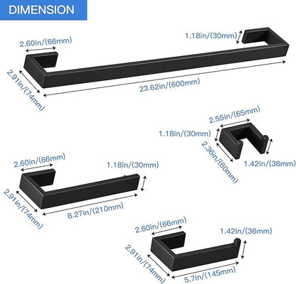 BWE 4 Pieces Bathroom Accessories Set Black Stainless Steel Bathroom Towel Bar Sets 23.6 Inches Tower Holder for Bathroom Wall Mounted