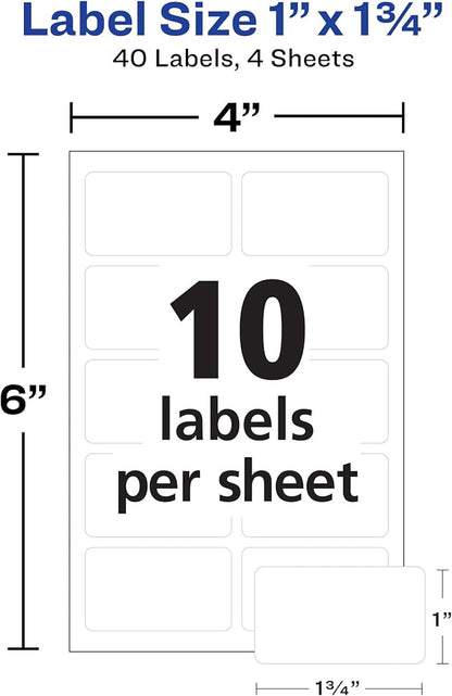 Avery No-Iron Fabric Labels, 1" x 1-3/4", Washer and Dryer-Safe Waterproof Labels, Non-Printable, 40 Total (40722)