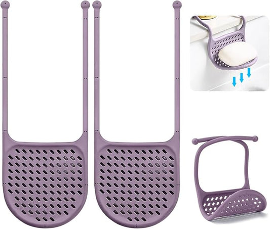 WALLFID 2 Pack Sponge Holder for Kitchen Sink, Adjustable Silicone Suction Cup Sponge Caddy for Sponges, Scrubbers, Soap, Kitchen, Bathroom (Mocha Brown)