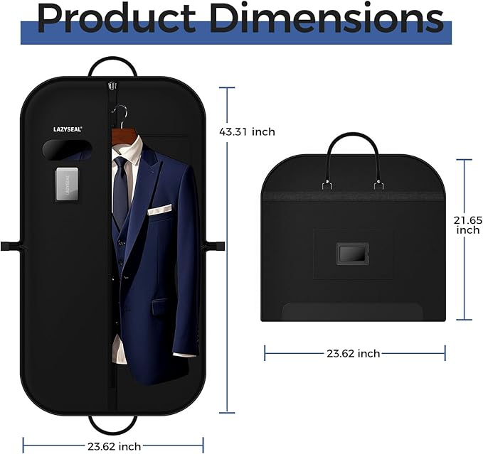 2 Pack 43" Garment Bag for Closet Storage and Travel, Tear-Resistant Waterproof Dustproof, Suit Bag for Hanging Clothes with Zippers and Pocket, Durable 600D Oxford Fabric for Suits, Dresses