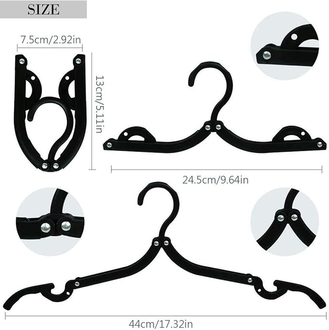 12 PCS Travel Hangers - Cruise Ship Essentials Portable Folding Clothes Hangers Travel Essentials Foldable Clothes Drying Rack for Travel (Black)