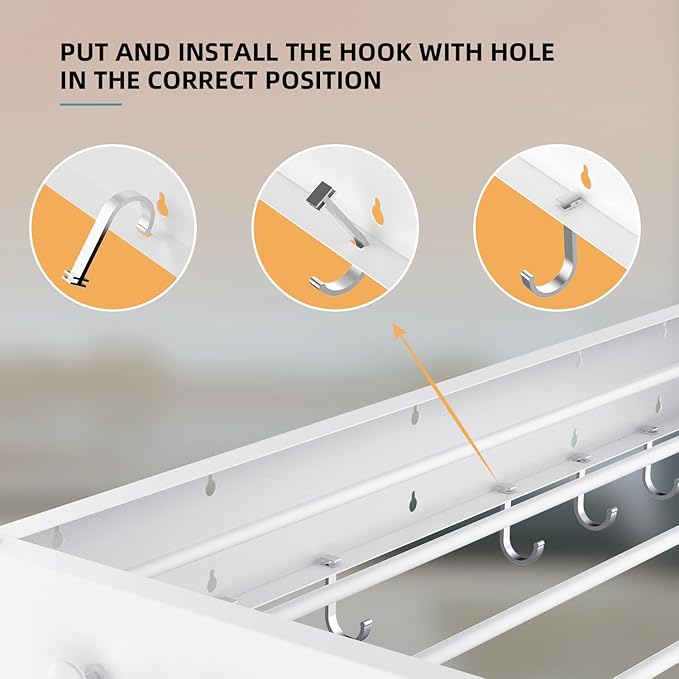 Drying Rack Clothing,Clothes Drying Rack Wall Mounted,Laundry Drying Rack Wall Mount,Foldable,Collapsible,60 lb Capacity 5 Aluminium Poles with 6 Hooks (White, 31.5" Upgrade)