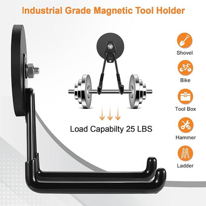 ENUODA Magnetic Hooks Heavy Duty Rare Earth Magnets with Hooks Large Magnetic Tool Holder for Hanging Garden Tools, Drills, Shovel, Broom, Hoses, Extension Cord, Garage Organization, 4 PCS