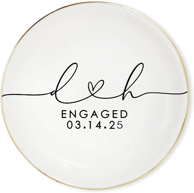 LullabyMall Custom Engagement Ring Holder Ring Dish, Custom Wedding Gifts for Couple, Bridal Shower Couple Jewelry Tray, Monogrammed Engagement Wedding Gifts for Bride 1