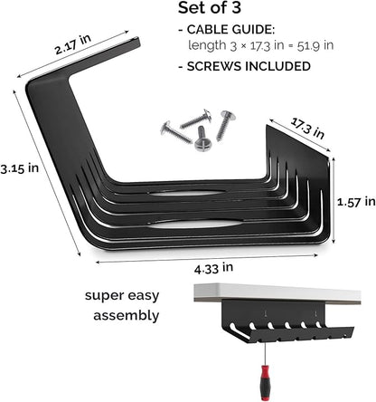 PAMO Cable Management Under Desk for Easy mounting Under-Table I Set of 3 - with 10X Cable Ties I Desk Organizer for Office/Home Office Table Thoughtful Cable Tray Holder