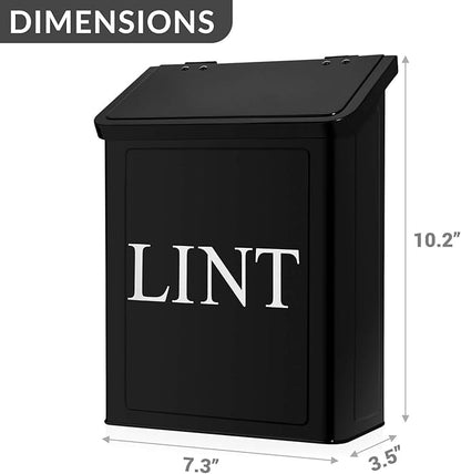 Calindiana Modern Farmhouse Metal Magnetic Lint Bin for Laundry Room Decor and Accessories with Lid and Laundry Room Organization and Storage Wall Mount Space Saving Washer and Dryer Trash Can (BLACK)