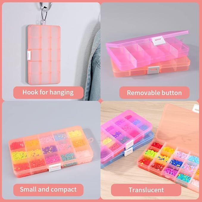 Opret 15 Girds Bead Organizer(4 Pack), Earring Organizer Box, SMALL Plastic Containers with Adjustable Dividers for Crafts Jewelry Screws Fishing Tackles Small Items, Size 6.9×3.9×0.9in