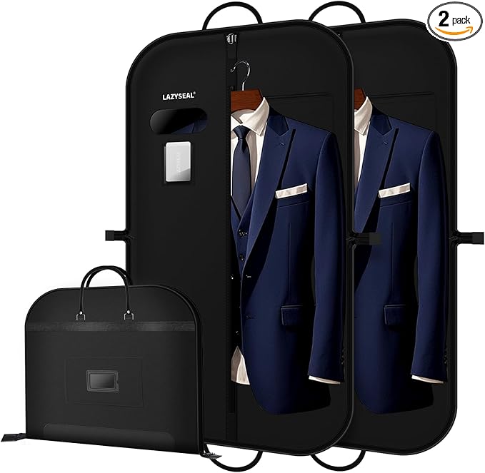 2 Pack 43" Garment Bag for Closet Storage and Travel, Tear-Resistant Waterproof Dustproof, Suit Bag for Hanging Clothes with Zippers and Pocket, Durable 600D Oxford Fabric for Suits, Dresses