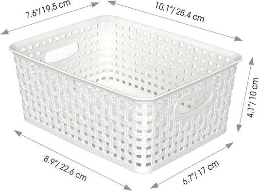 WYT 12-Pack Plastic Small Shelf Storage Weave Baskets for Organizing, White