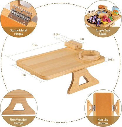 Couch Arm Tray, Couch Arm Table with 360° Rotating Phone Holder & Cup Holder, Sofa Arm Tray for Easy Access, Couch Cup Holder for Snacks, Phone, Control, Cups