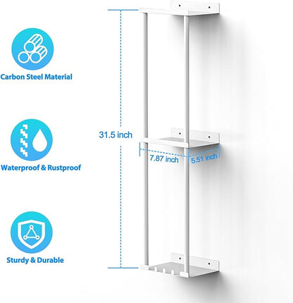 Towel Rack for Bathroom, Wall Mounted Vertical Rolled Towel Storage Organizer Holder with Shelf, Holds Up 6 Large Bath Sheets, White