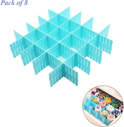 8pcs DIY Plastic Drawer Organizer Adjustable Drawer Dividers for Home Tidy Closet, Socks, Underwear, Office School Supplies, Kitchen Utensil Tools (Blue)