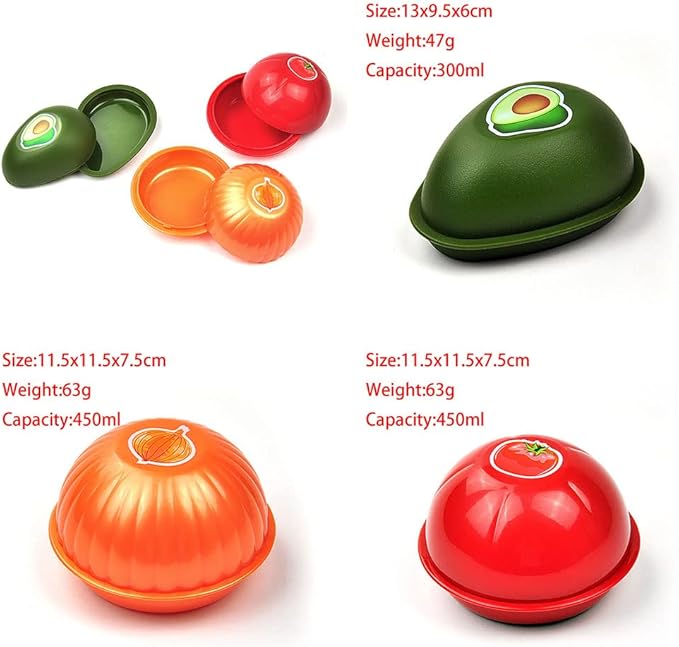 Tiydiygo 6PCS Fresh Food Savers Avocado Lemon Tomatoes Pepper Onion Garlic Shape Crisper Containers,Reuseable Vegetable Fruits Storage Keeper Sealing Box Fresh Bowls for Refrigerators