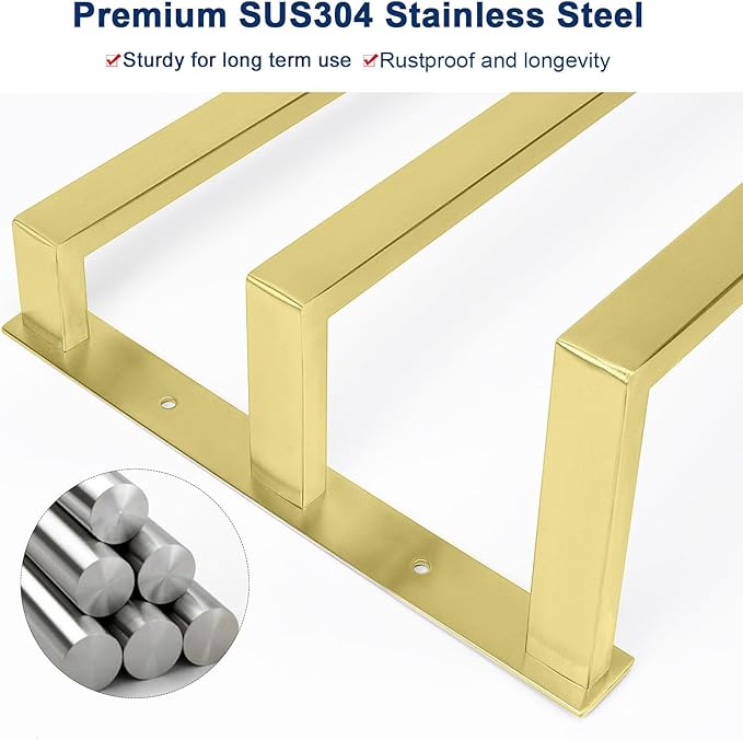 NearMoon Bathroom Towel Bar, Towel Rod Holder, Square Shelf Rack Hanging Towel for Bath, Thicken SUS304 Stainless Steel Towel Rack Wall Mounted-3-Tier Bath Accessories (24 Inch, Gold)
