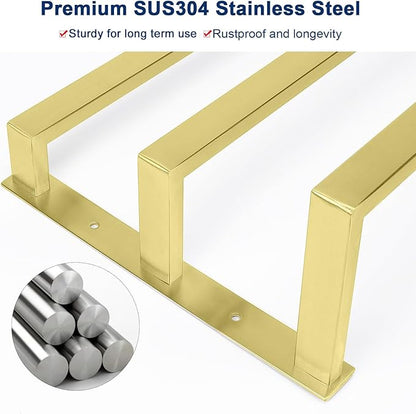 NearMoon Bathroom Towel Bar, Towel Rod Holder, Square Shelf Rack Hanging Towel for Bath, Thicken SUS304 Stainless Steel Towel Rack Wall Mounted-3-Tier Bath Accessories (24 Inch, Gold)