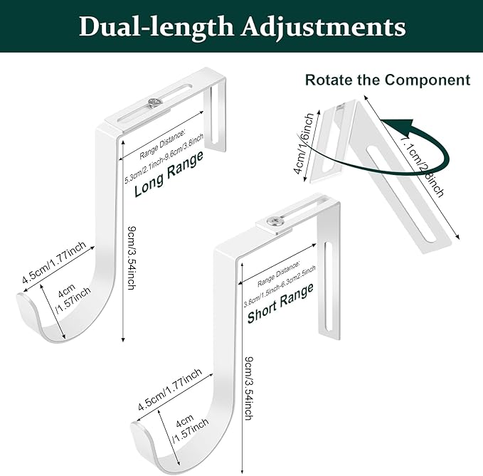 Yinsiskyer Adjustable Over The Door Hooks, Premium Metal Hooks for Hanging, Heavy Duty Door Coat Hangers and Towel Door Hangers, Cubicle Hook fits 1 3/8" to 3 1/2" Longer Panels for Wreath,White,5 Pcs