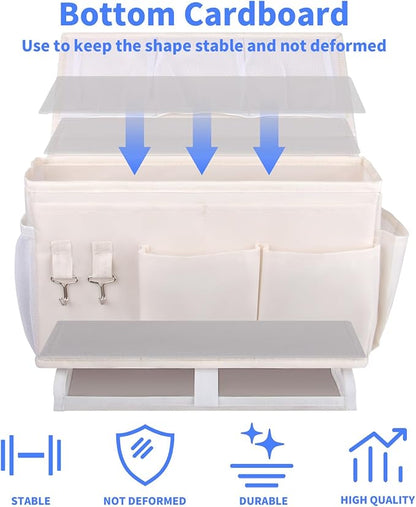 NINTHFIT Bedside Caddy for Dorm Bed Bedside Organizer, Bedside Storage with 10 Pockets and Power Strip Holder, Multifunctional Bedside Pocket for Home, College, Dorm, Bunk/Hospital/Crib Bed (Beige)