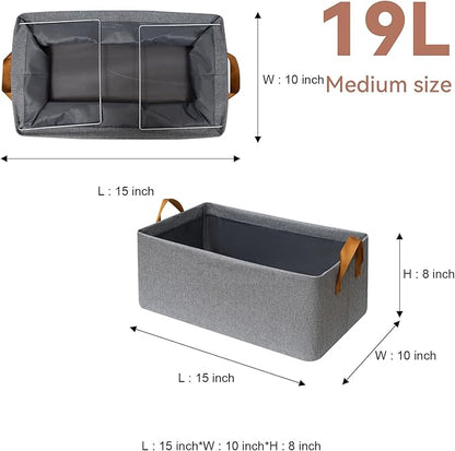 SNWDN 4 Pack Closet Cloth Storage Bins for Shelves,Medium Storage Baskets for Shelves, Fabric Bins for Closet organization with Handles（ Gray 15''L x 10''W x 8''H）