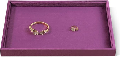 Velvet Stackable Jewelry Display Flat Tray For Ring Earring Necklace Bracelet, Bangle Pendant Storage Blank Plate, Shop Countertop Jewelry Dish Organizer (Purple)