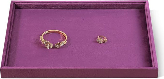 Velvet Stackable Jewelry Display Flat Tray For Ring Earring Necklace Bracelet, Bangle Pendant Storage Blank Plate, Shop Countertop Jewelry Dish Organizer (Purple)
