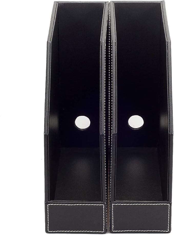 MobileVision Executive Leather Vertical File Folder Holder & Office Product Organizer, Store Files, Magazines, Notepads, Books and more, 2 Pack Combo Set