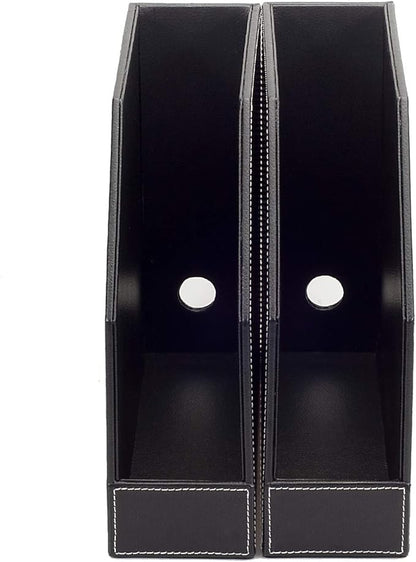 MobileVision Executive Leather Vertical File Folder Holder & Office Product Organizer, Store Files, Magazines, Notepads, Books and more, 2 Pack Combo Set